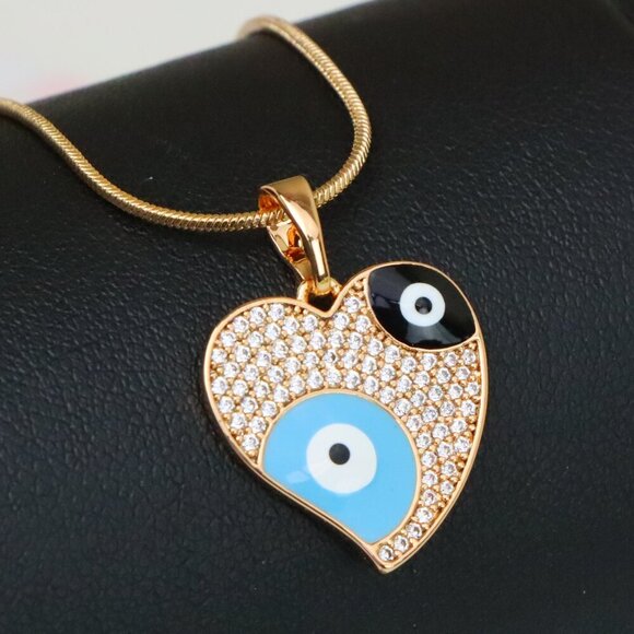 "Heart Evil Eye Rose Gold Pendant with Crystal Pave Design, XPPT1411 - Picture 1 of 13